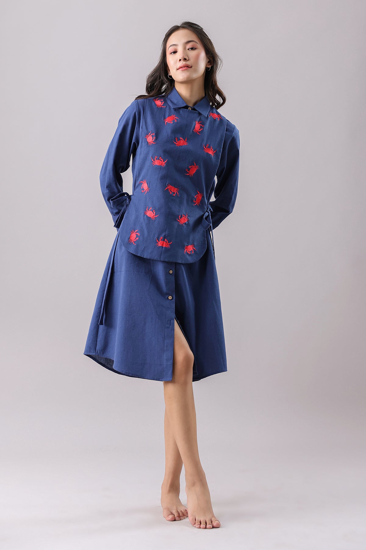 Buy Navy Blue Shirt Dress & Bib by Why Look West for women online at ScrollnShops